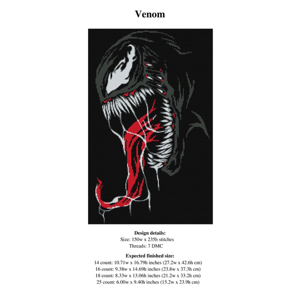 Venom Color Chart Venom Cross Stitch Pattern / Marvel Cross Stitch Pattern / A | Inspire ...