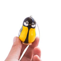 Christmas gift Winter cute plumb bird tit Ornament Wooden painted figurine holiday fireplace decor Xmas stocking filler