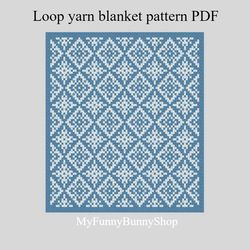 Loop yarn finger knitted Snowflakes Mosaic Rhombus  blanket pattern PDF download