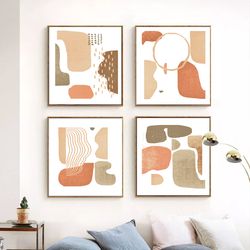 Abstract Art Set Of 4 Prints Scandi Poster Printable Wall Art Shapes Print Terracotta Art Abstract Painting Home Decor