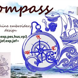Compass redwork Embroidery Design