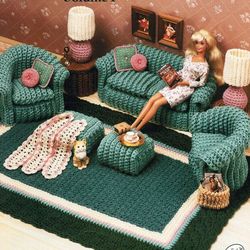 Digital | Crochet furniture for Barbie doll | Crochet doll accessories | Vintage knitting | PDF