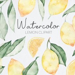Watercolor Lemon Clipart / Yellow Citrus Fruit Clip Art / Lemon Fruit PNG / Citrus Greenery Leaves