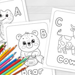 ABC Animals Alphabet Coloring Book, Digital Download, Instant download