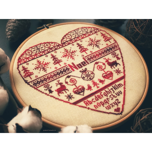 Christmas Heart Ornament Cross Stitch