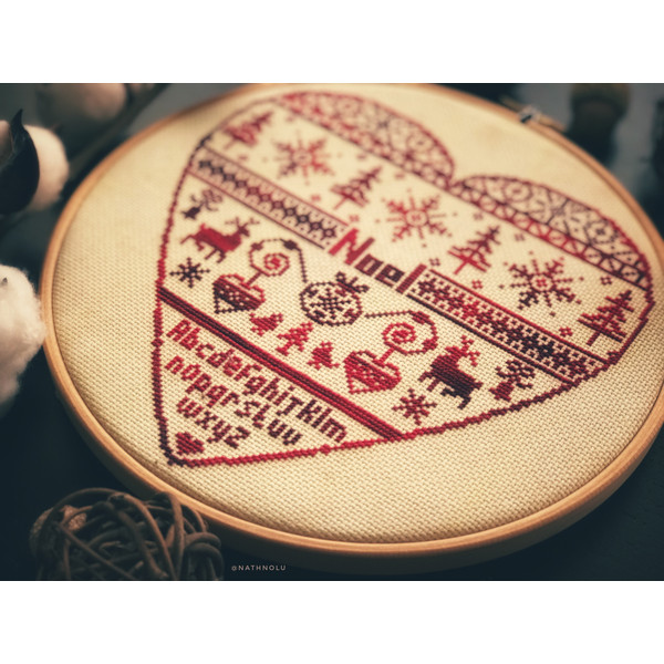 Christmas Motifs in Heart Cross Stitch