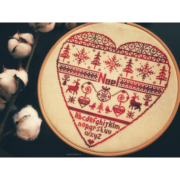 Monochrome Christmas Heart Cross Stitch