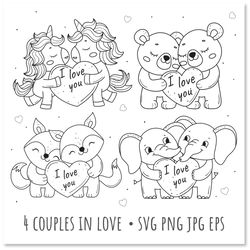Valentine Animals  PNG, Valentine Animals clip art, Valentine Animals Sublimation, Instant Download, Valentine SVG