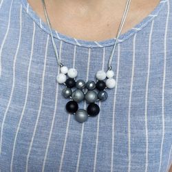 gray and black necklace, silver modern silicone necklace women, woven necklace, fidget necklace, silicone fidget beads