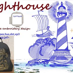 Lighthouse redwork Machine Embroidery Design