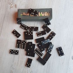 Old Soviet carbolite domino black - vintage dominoes black tiles street game USSR
