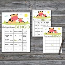 60 Cow Baby Shower Bingo Cards,Farm animals Baby Shower Bingo Games,Printable Baby Shower Bingo Cards--347