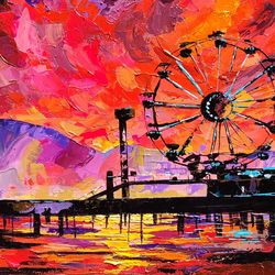 Sunset Beach Painting Original Impasto Painting California Painting Los Angeles Art  Sunset  Sea Painting Large