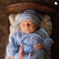 Sky blue minimalist baby outfit Baby boy coming home outfit Personalized newborn boy baby clothes