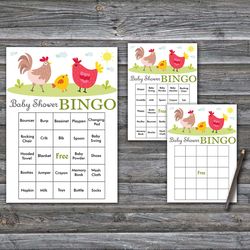 60 Chicken Baby Shower Bingo Cards,Chicken Baby Shower Bingo Games,Printable Baby Shower Bingo Cards--346