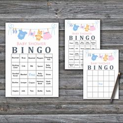 60 Clothesline Baby Shower Bingo Cards,Clothesline Baby Shower Bingo Games,Printable Baby Shower Bingo Cards--341