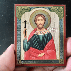 Martyr Theodotus of Ancyra |  Gold and Silver foiled icon lithography mounted on wood | Size: 3 1/2" x 2 1/2"