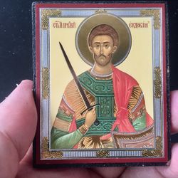 Saint Eudokim |  Gold and Silver foiled icon lithography mounted on wood | Size: 3 1/2" x 2 1/2"