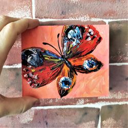 Butterfly painting, Insect impasto painting, Small wall decor, Butterfly lover gift