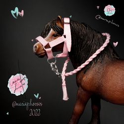Handmade toy Schleich horse Tack, Pearl Pink Halter and Lead Rope set, custom accessories, MariePHorses, Marie P Horses