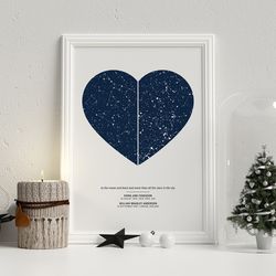 Double Heart Star Map, Personalized Star Map, Digital Star Map, Night Sky Print, Star Map by Date, Anniversary Gifts