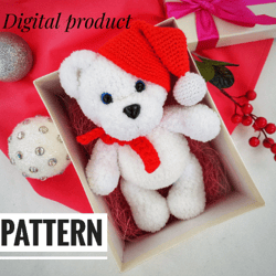 Crochet teddy bear Pattern in santa hat, Christmas amigurumi Pattern, Christmas toy Pattern, Memory bear pattern
