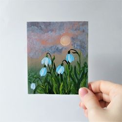 Snowdrops original painting, Landscape small painting art, Floral wall decor, Flowers impasto painting