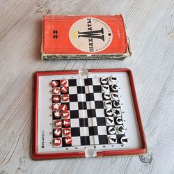 Simza Russian vintage travel chess - Soviet pocket chess set magnetic