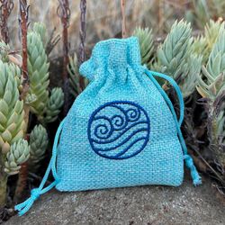 Water Tribe D&D Dice Bag, Avatar Embroidered DnD Dice Pouch, Dungeon and Dragons Custom Gamer Gift, Water Element Bag