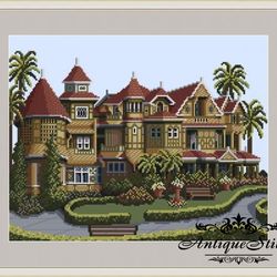 155 Winchester Mystery House Vintage Cross Stitch Pattern PDF Victorian House America Compatible Pattern Keeper