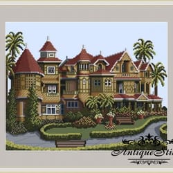 155 winchester mystery house vintage cross stitch pattern pdf victorian house america compatible pattern keeper