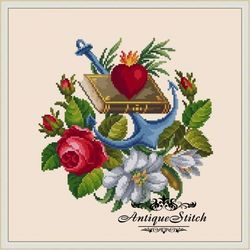 Faith Hope Love 01 Vintage Cross Stitch Pattern PDF Berlin Woolwork Religion Antique Needlepoint petit-point chart