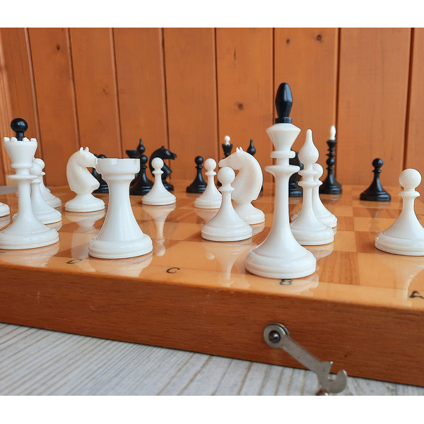 soviet chess set wooden chessboard plastic chessmen