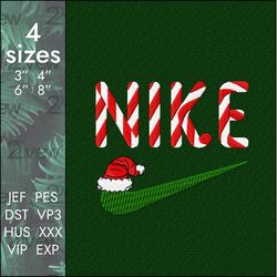 Nike Christmas candy Embroidery Design, New Year swoosh logo in hat