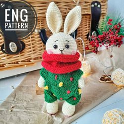 Amigurumi Bunny in costume crochet pattern. Christmas amigurumi rabbit crochet pattern