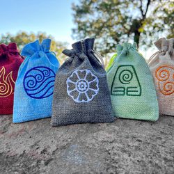 LARGE Avatar Embroidered DnD Dice Bag, ATLA Elements D&D Dice Pouch, Dungeon and Dragons Custom Gamer Gift, ATLA Bag