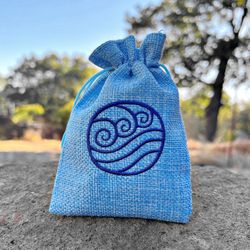 LARGE Water Tribe DnD Dice Bag, Avatar Embroidered D&D Dice Pouch, Dungeon and Dragons Custom Gamer Gift, ATLA Bag