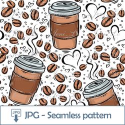 Coffee Seamless pattern 1 JPG file Coffee lover Digital Paper I love coffee Background Coffee beans Digital Download