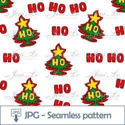 Christmas tree Ho Ho Ho Seamless pattern 1 JPG file Merry Christmas Digital Paper HoHoHo Background Digital Download