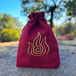 LARGE Fire Nation DnD Dice Bag, Avatar Embroidered D&D Dice Pouch, Dungeon and Dragons Custom Gamer Gift, ATLA Bag