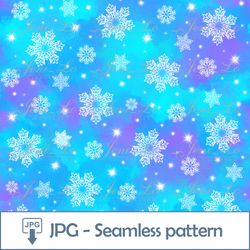 Snowflakes Seamless pattern 1 JPG file Merry Christmas Digital Paper Rainbow winter background Snow Digital Download