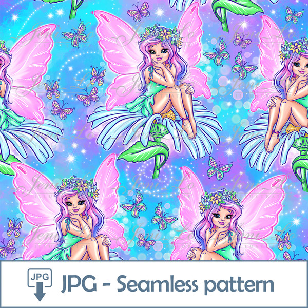 Flower Fairy Seamless Pattern