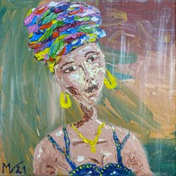 Black African Queen Art Woman Original Artwork African American Painting Impasto Oil Margarita Voropay MargaryShopUSA