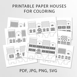Printable houses for coloring in PDF, JPG, PNG, SVG formats, DIY house, paper templates