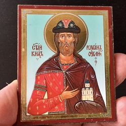 Prince Roman of Uglich |  Gold and Silver foiled icon lithography mounted on wood | Size: 3 1/2" x 2 1/2"