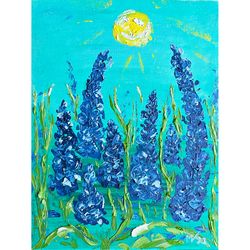 Original Oil Painting on Canvas pad 9x12 in Bluebonnet Wildflowers painting Floral by Margarita Voropay MargaryShopUSA