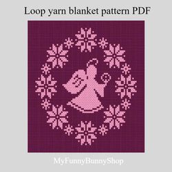 Loop yarn finger knitted Christmas Angel blanket pattern PDF