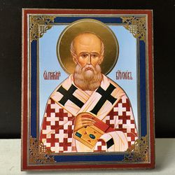 Saint Gregory the Theologian | Silver foiled icon lithography mounted on wood | Size: 3 1/2" x 2 1/2"