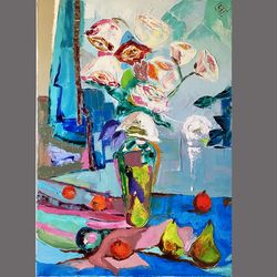 bouquet oil painting on canvas floral original art painting still life original artwork for walls flower painting punk