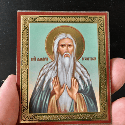 Saint Macarius The Great | Silver Foiled Icon Lithography Mounted On Wood | Size: 3 1/2" X 2 1/2"
